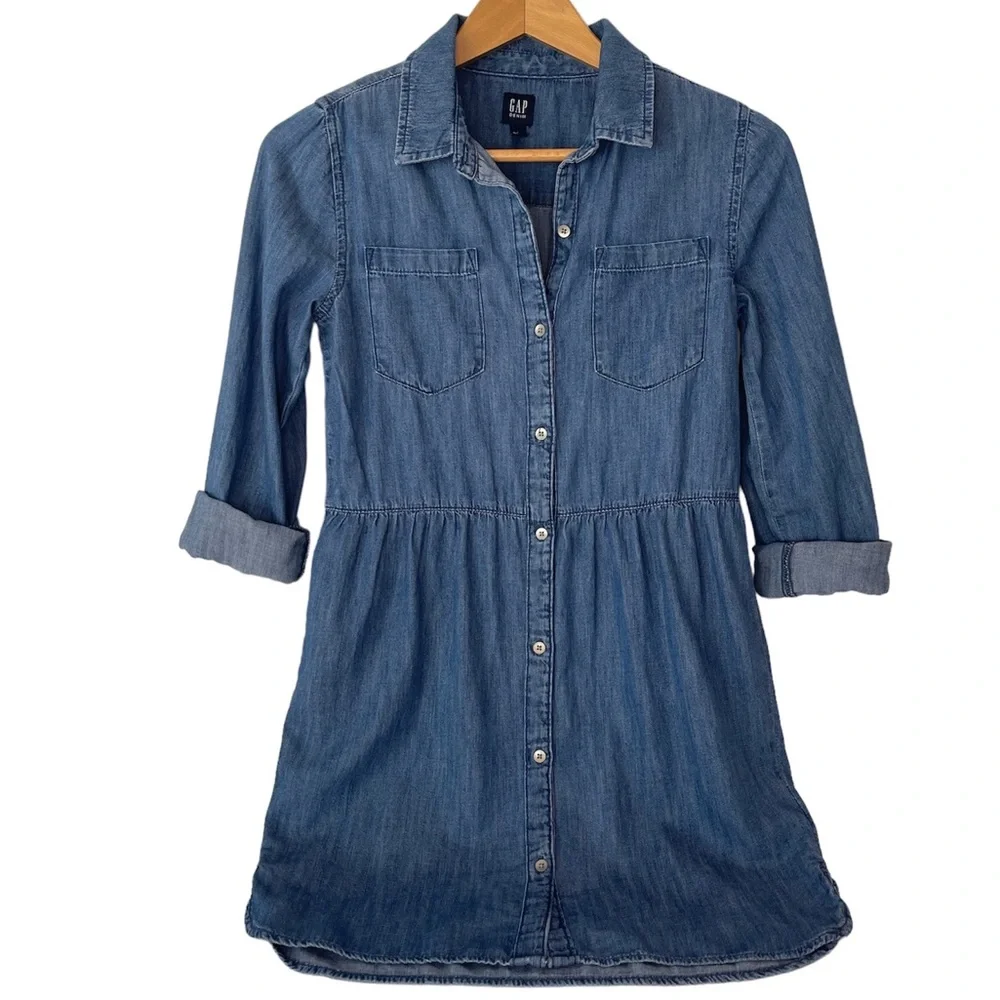 GAPKids Dress Long Sleeve Button up Blue Chambray Denim Girls Size Large